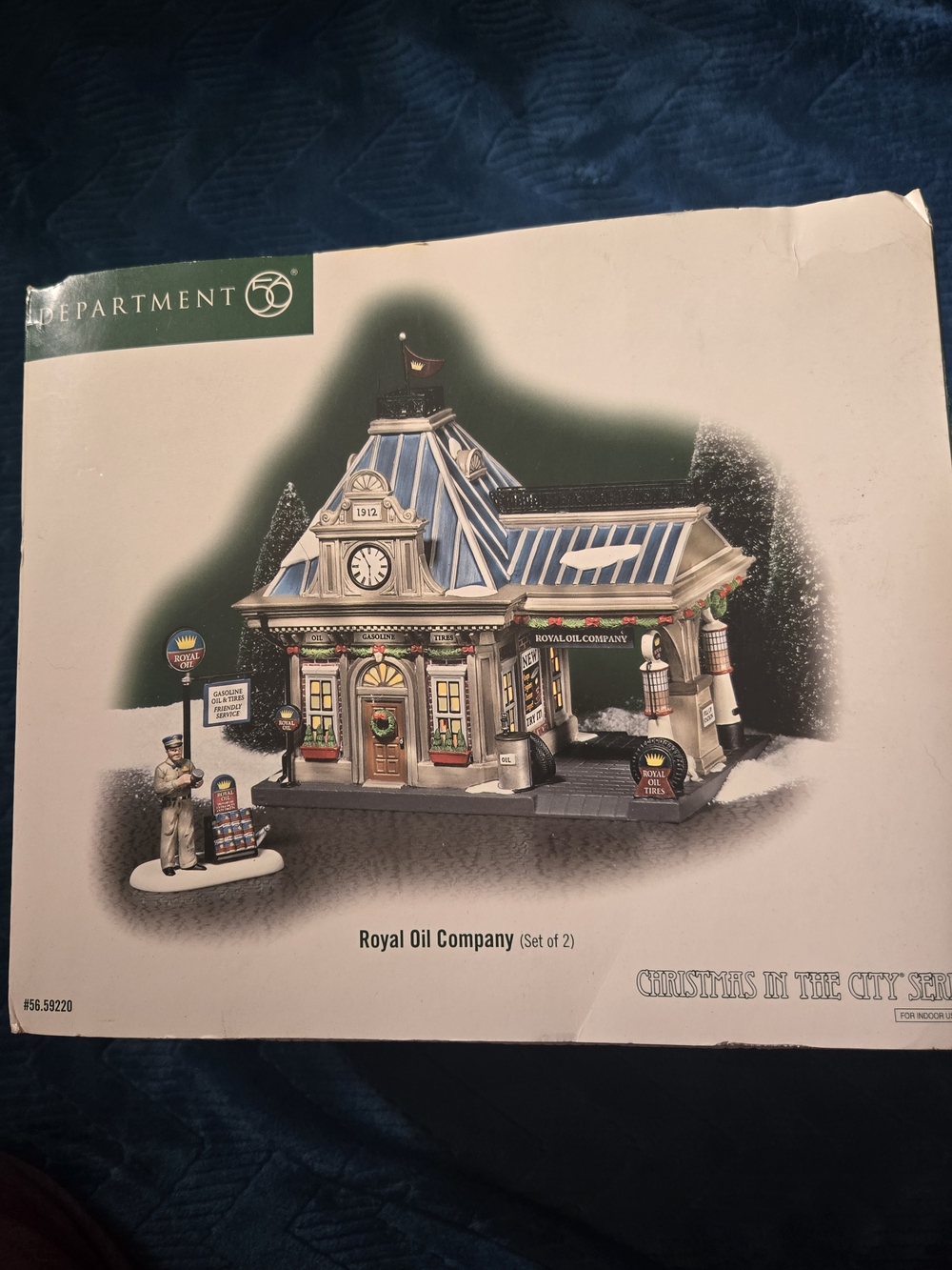 Department 56 Royal Oil Company Blue and White Holiday Building